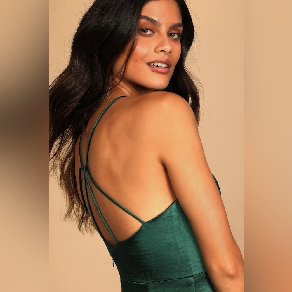 NWOT Lulus‎ Make it Elegant Emerald Green Satin Strappy Maxi Dress - Picture 4 of 10